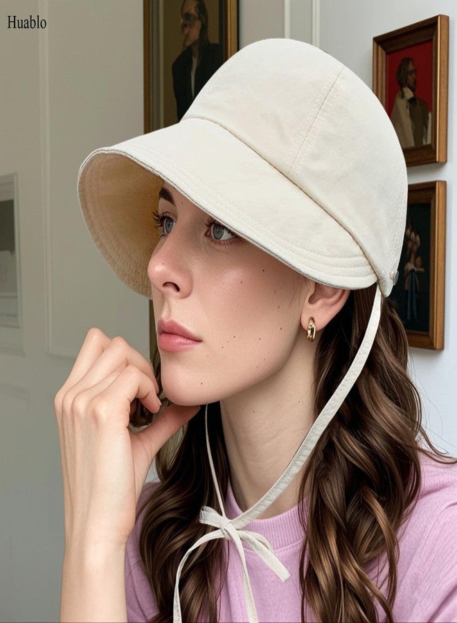 huablo Womens Foldable Sun Hats UV Protection Wide Brim Hiking Hat Ponytail Hats for Women UPF 50 Sun Hat for Women Running Hats Off - White - Image 4